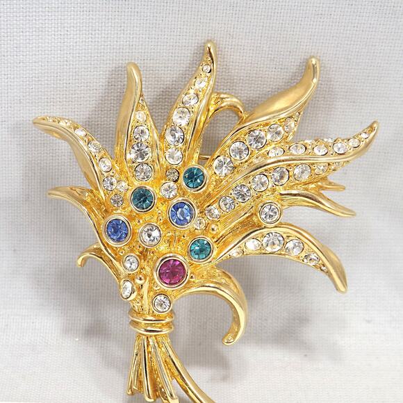 Swarovski Floral Brooch, Multicolored Rhinestones, Swan Logo, Floral Bouquet - Picture 4 of 10